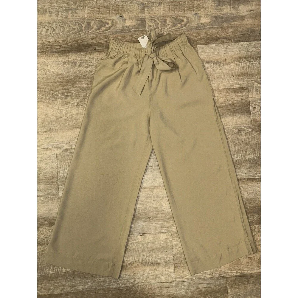 H&M Paperbag Wide Leg Pants Medium Beige Tan Cropped Modal Blend High Waist M